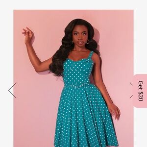 Vixen by Micheline Pitt Teal and White Midi Dress